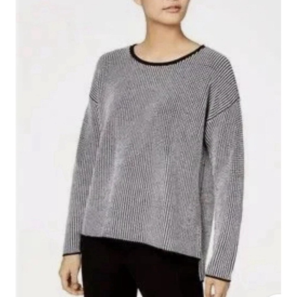 Eileen Fisher Merino Wool Waffle Stitch Sweater Women PS Gray Knit Pullover